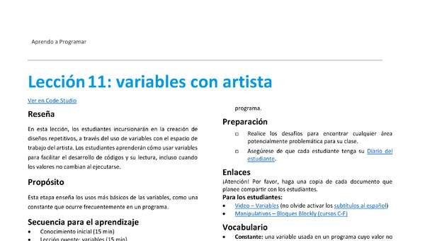 Lección 11: variables con artista