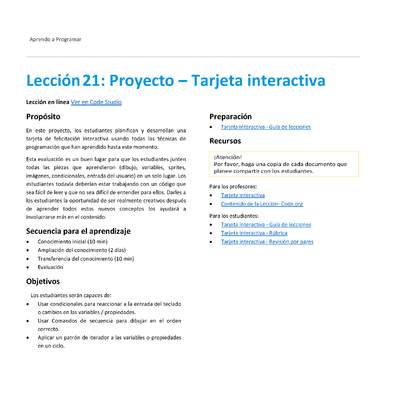 Unidad 1 - Lección 21: Proyecto – Tarjeta interactiva