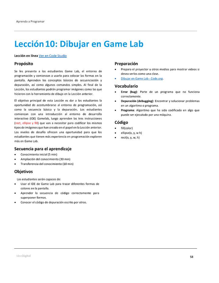 Unidad 1 - Lección 10: Dibujar en Game Lab