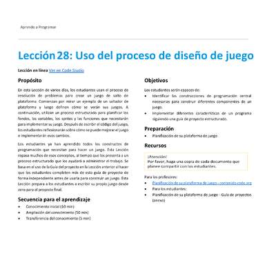 Unidad 2 - Lección 28: Uso del proceso de diseño de juego