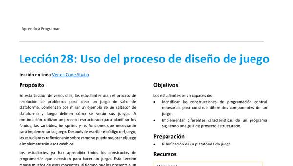 Unidad 2 - Lección 28: Uso del proceso de diseño de juego