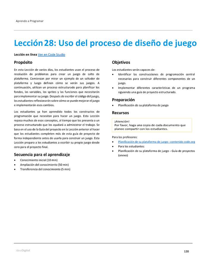 Unidad 2 - Lección 28: Uso del proceso de diseño de juego