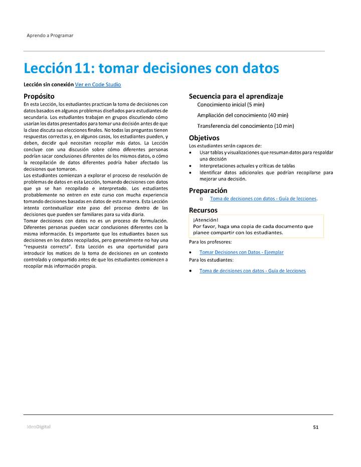 Unidad 1 - Lección 11: tomar decisiones con datos