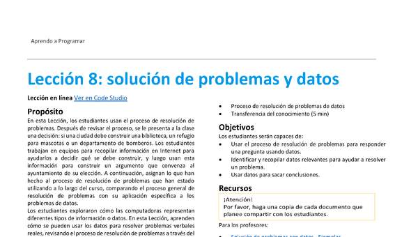 Unidad 1 - Lección 8: solución de problemas y datos