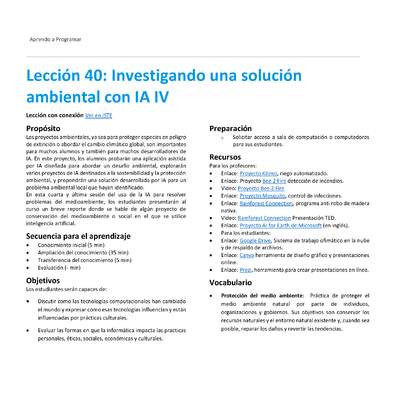 Unidad 2 - Lección 40: Investigando una solución ambiental con IA IV