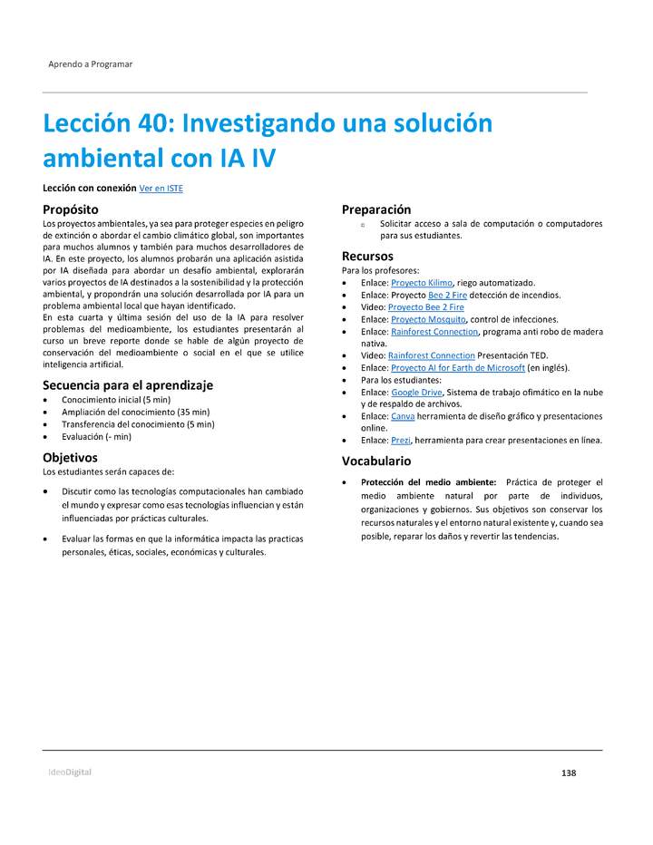Unidad 2 - Lección 40: Investigando una solución ambiental con IA IV