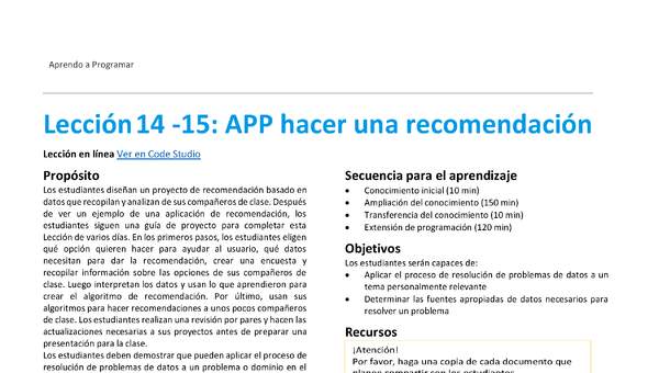 Unidad 1 - Lección14 -15: APP hacer una recomendación