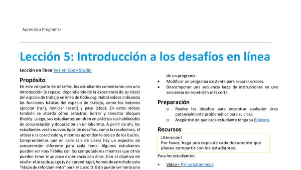 Unidad 1 - Lección 5: Introducción a los desafíos en línea