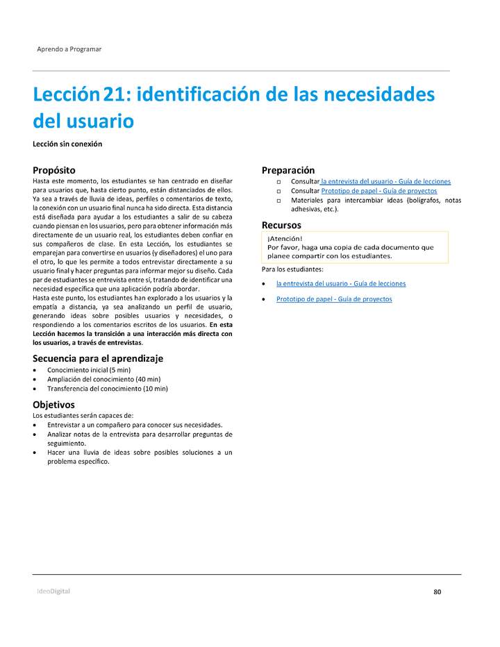 Unidad 2 - Lección 21: identificación de las necesidades del usuario