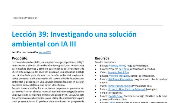 Unidad 2 - Lección 39: Investigando una solución ambiental con IA III