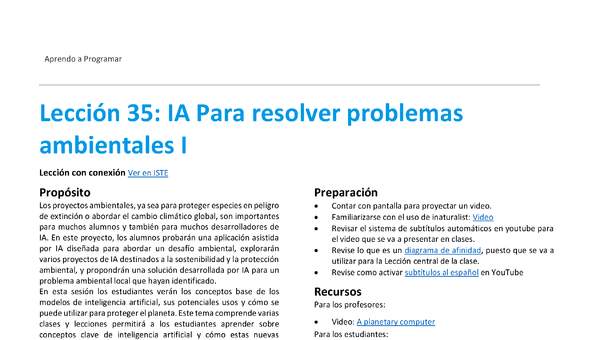 Unidad 2 - Lección 35: IA Para resolver problemas ambientales I