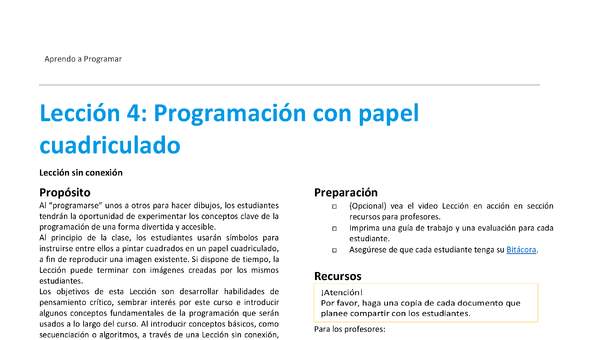 Unidad 1 - Lección 4: Programación con papel cuadriculado