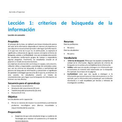 Unidad 1 - Lección 1: criterios de búsqueda de la información