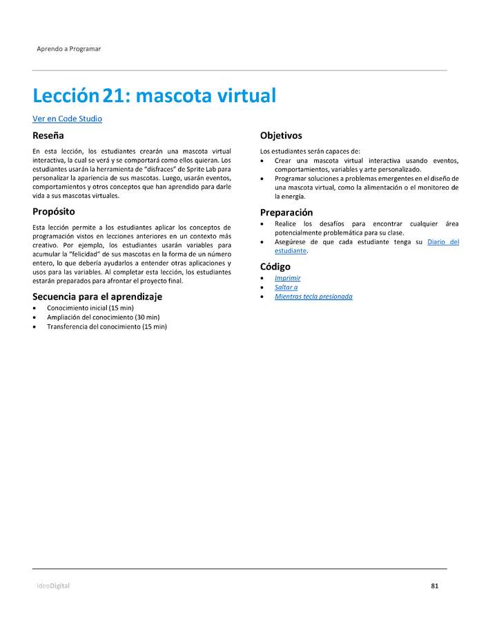 Unidad 3 - Lección 21: mascota virtual