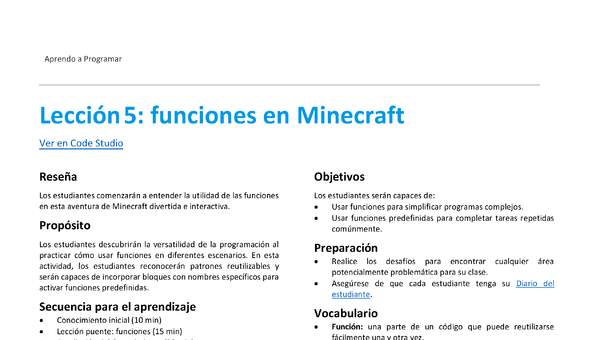 Unidad 2 - Lección 5: funciones en Minecraft