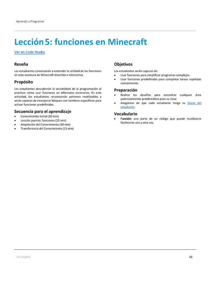 Unidad 2 - Lección 5: funciones en Minecraft