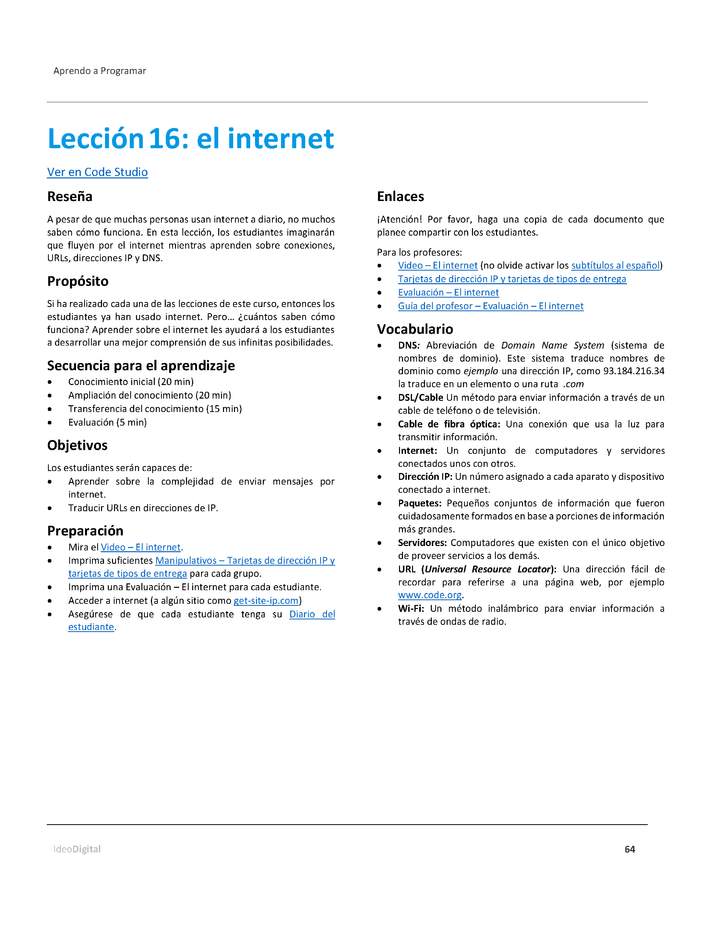 Unidad 3 - Lección 16: el internet