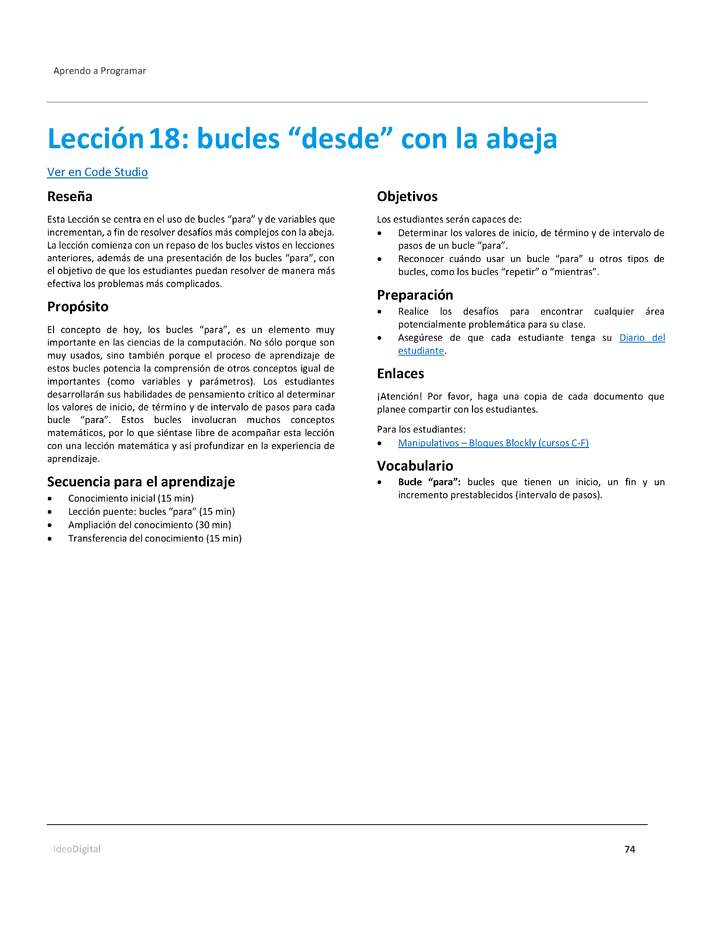 Unidad 3 - Lección 18: bucles “desde” con la abeja