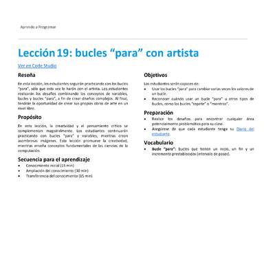 Unidad 3 - Lección 19: bucles “para” con artista