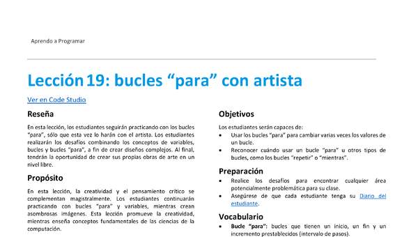 Unidad 3 - Lección 19: bucles “para” con artista