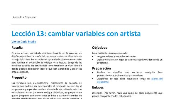 Unidad 3 - Lección 13: cambiar variables con artista