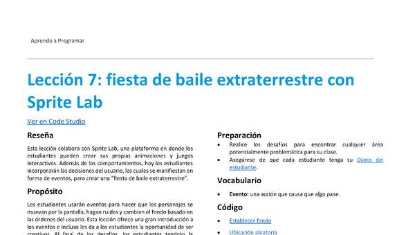 Unidad 2 - Lección 7: fiesta de baile extraterrestre con Sprite Lab