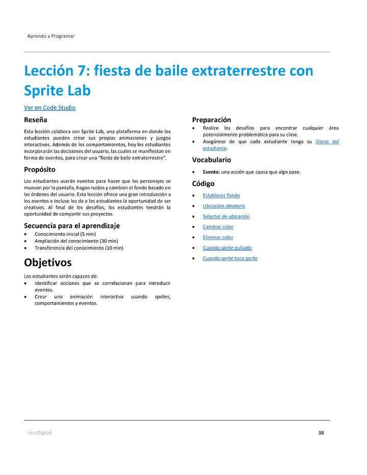 Unidad 2 - Lección 7: fiesta de baile extraterrestre con Sprite Lab