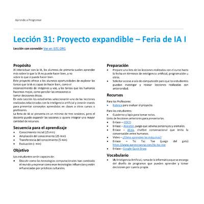 Unidad 4 - Lección 31: Proyecto expandible – Feria de IA I