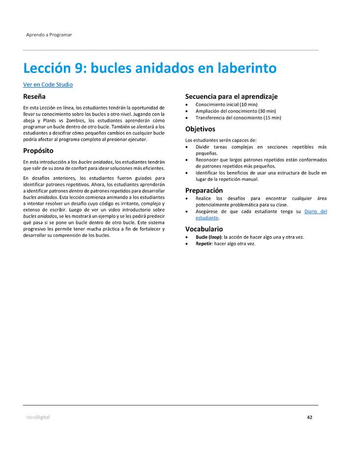 Unidad 2 - Lección 9: bucles anidados en laberinto