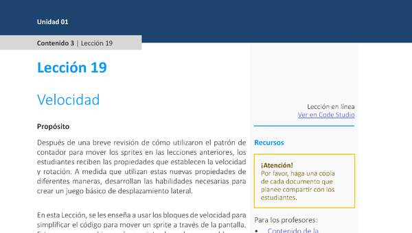 Unidad 1 - Lección 19: Velocidad