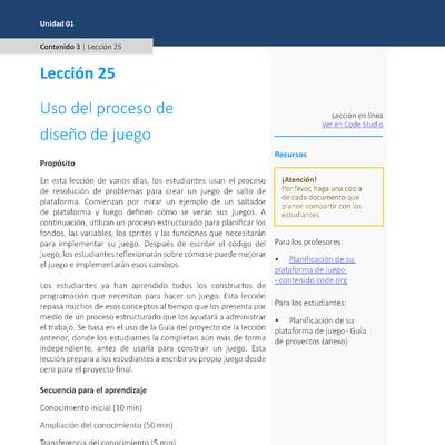 Unidad 1 - Lección 25: Uso del proceso de diseño de juego