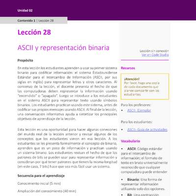 Unidad 2 - Lección 28: ASCII y representación binaria