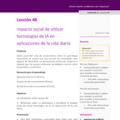 Unidad 2 - Lección 48: Impacto social de utilizar tecnologías de IA en aplicaciones de la vida diaria