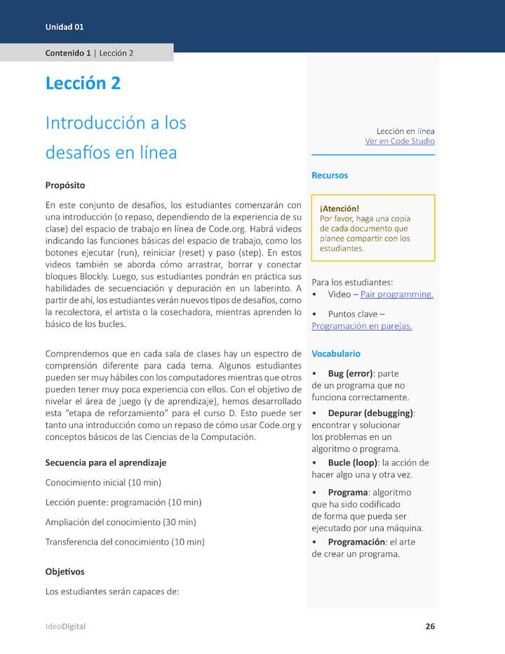 Unidad 1 - Lección 02: Introducción a los desafíos en línea