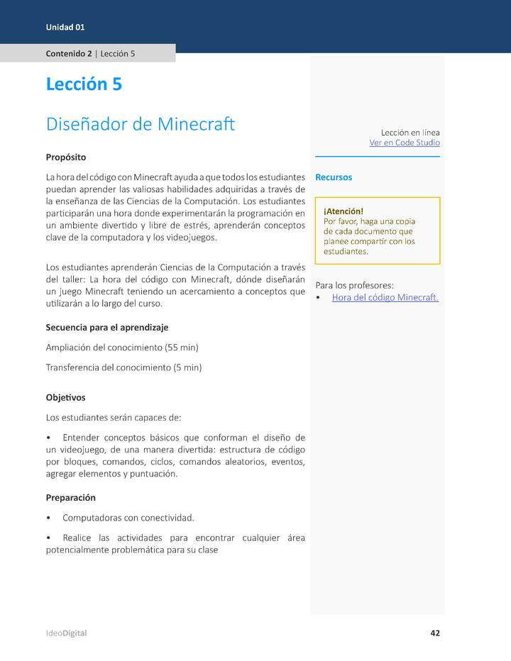 Unidad 1 - Lección 05: Diseñador de Minecraf