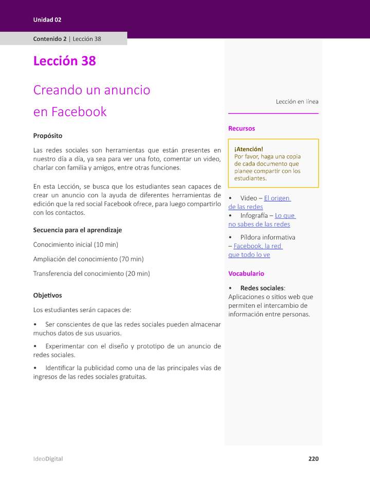 Unidad 2 - Lección 38: Creando un anuncio en Facebook