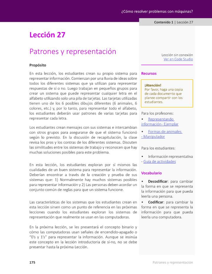 Unidad 2 - Lección 27: Patrones y representación