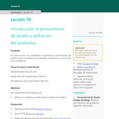 Unidad 3 - Lección 70: Introducción al pensamiento de diseño y definición del problema