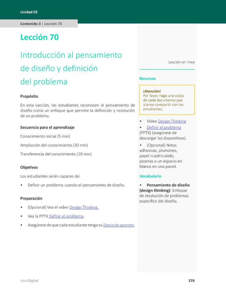 Unidad 3 - Lección 70: Introducción al pensamiento de diseño y definición del problema