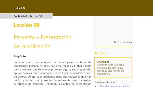 Unidad 4 - Lección 98: Proyecto – Presentación de la aplicación
