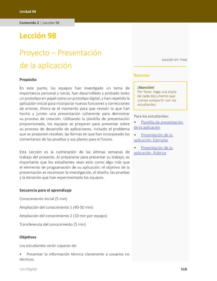 Unidad 4 - Lección 98: Proyecto – Presentación de la aplicación