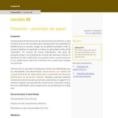 Unidad 4 - Lección 88: Proyecto – prototipo de papel