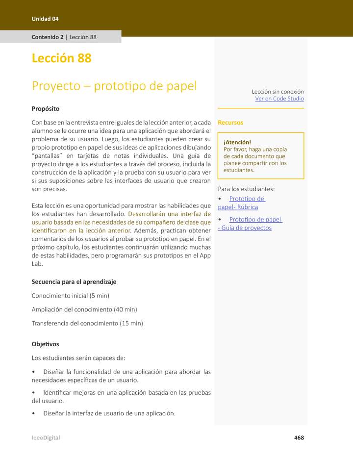 Unidad 4 - Lección 88: Proyecto – prototipo de papel