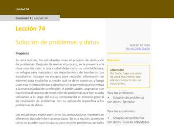 Unidad 4 - Lección 74: Solución de problemas y datos