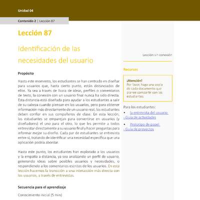 Unidad 4 - Lección 87: Identificación de las necesidades del usuario