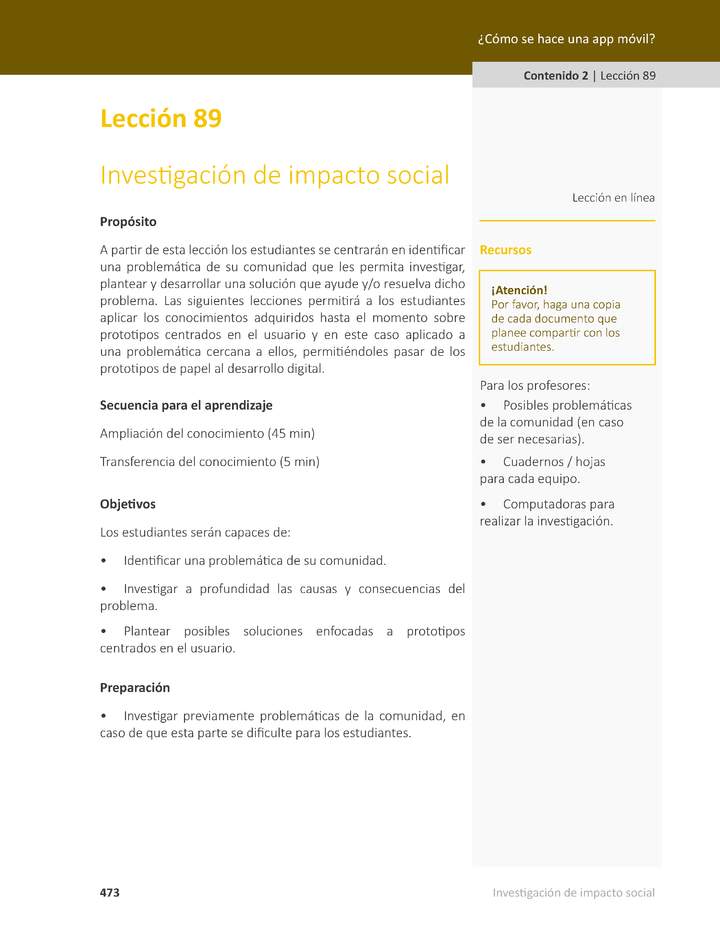 Unidad 4 - Lección 89: Investigación de impacto social