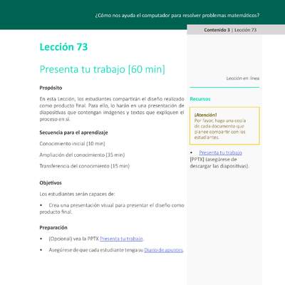 Unidad 3 - Lección 73: Presenta tu trabajo [60 min]