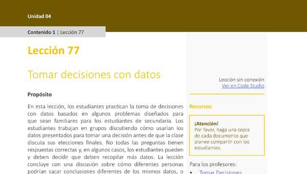 Unidad 4 - Lección 77: Tomar decisiones con datos