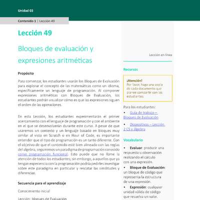 Unidad 3 - Lección 49: Bloques de evaluación y expresiones aritméticas