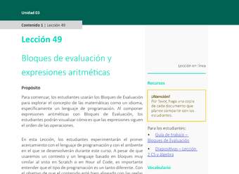 Unidad 3 - Lección 49: Bloques de evaluación y expresiones aritméticas